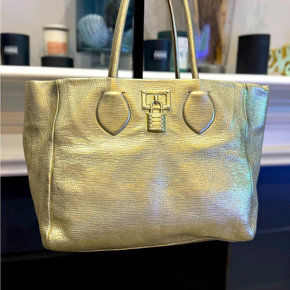 Roberto Cavalli Gold Designer Tote Bag